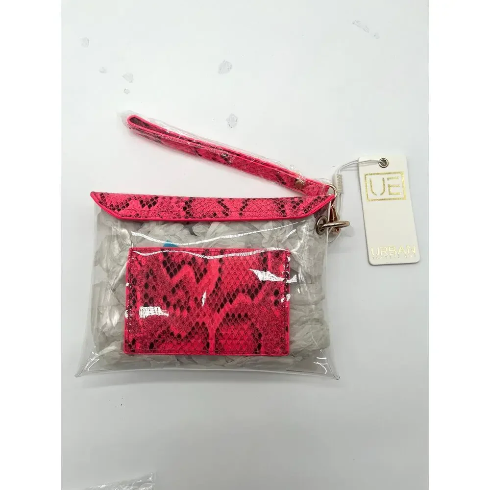 Urban Expressions NWT Snakeskin Clutch, Hot Pink & Clear